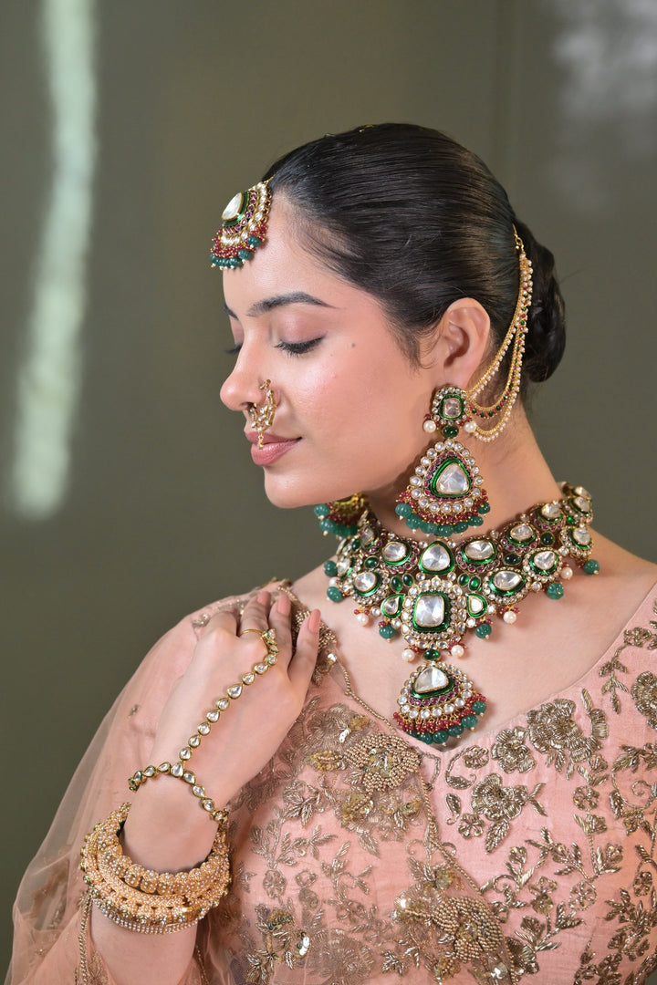 Gulbahar Bridal Polki Kundan Emerald Necklace