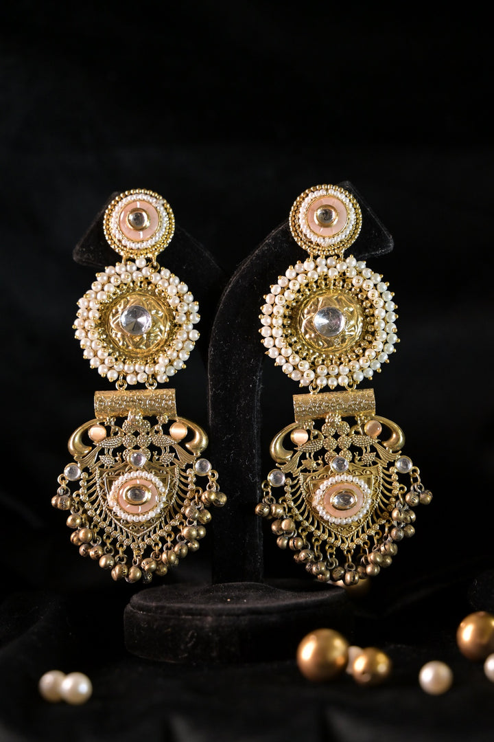 Glided Oasis Pearl Long Boho Dangler Earrings