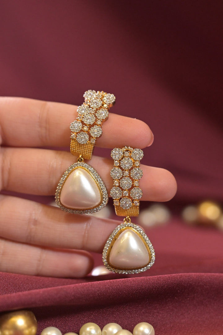 Slim Diamond Pearl Drop Earrings