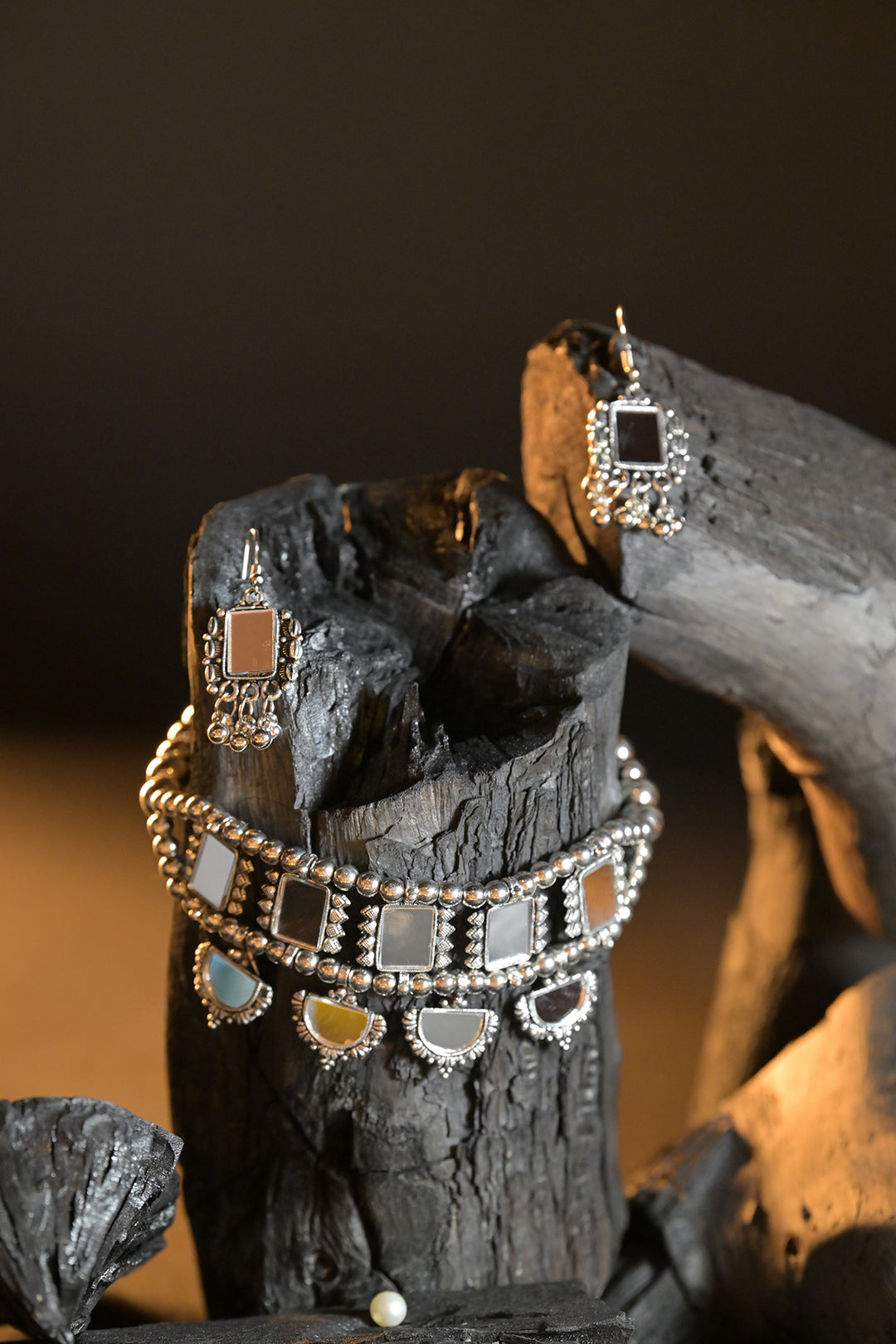 Rajeshwari Mirror Silver Necklace Set