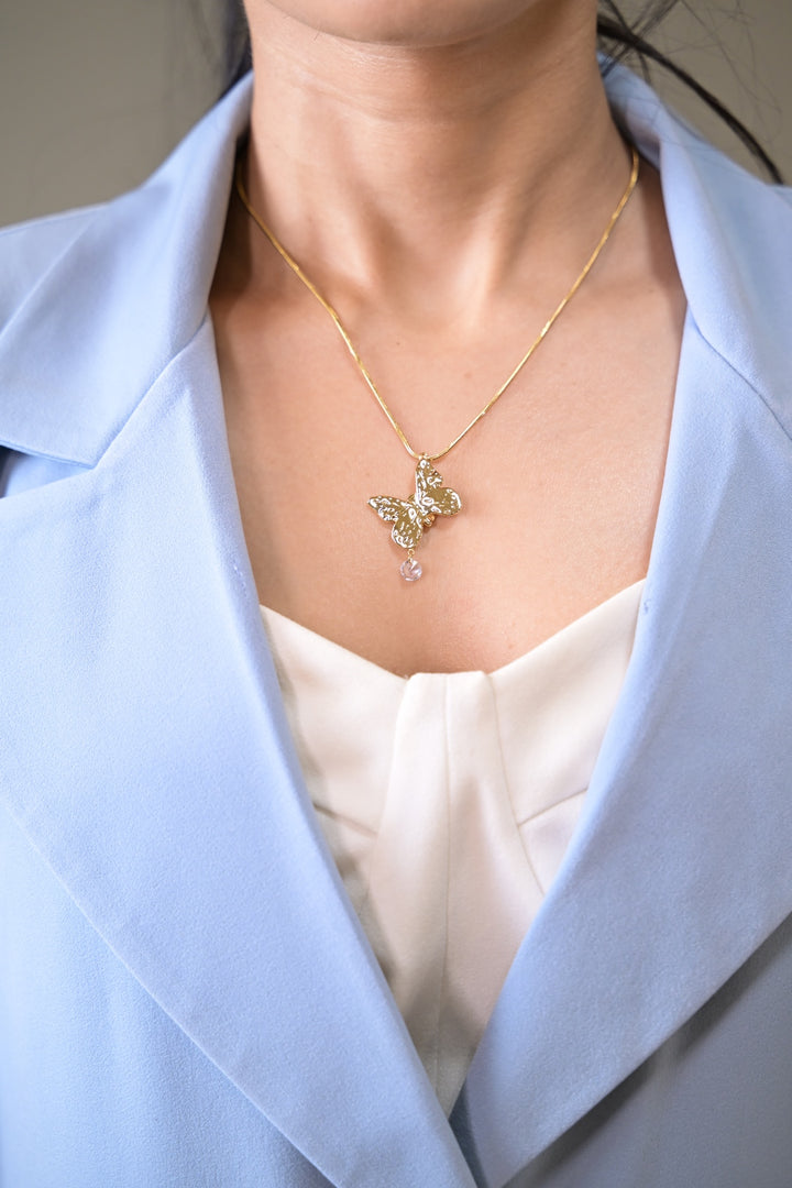 Seina Butterfly Diamond Drop Golden Chain Necklace