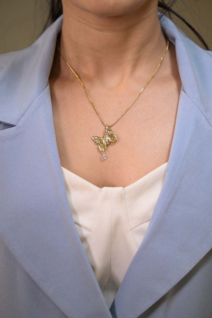 Seina Butterfly Diamond Drop Golden Chain Necklace