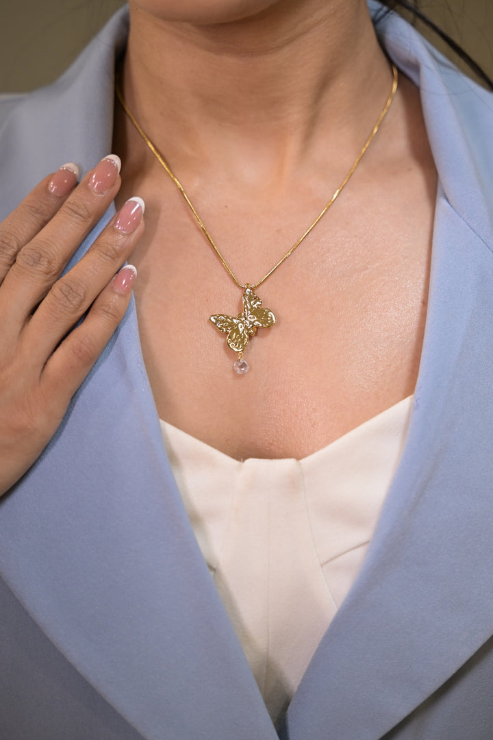 Seina Butterfly Diamond Drop Golden Chain Necklace