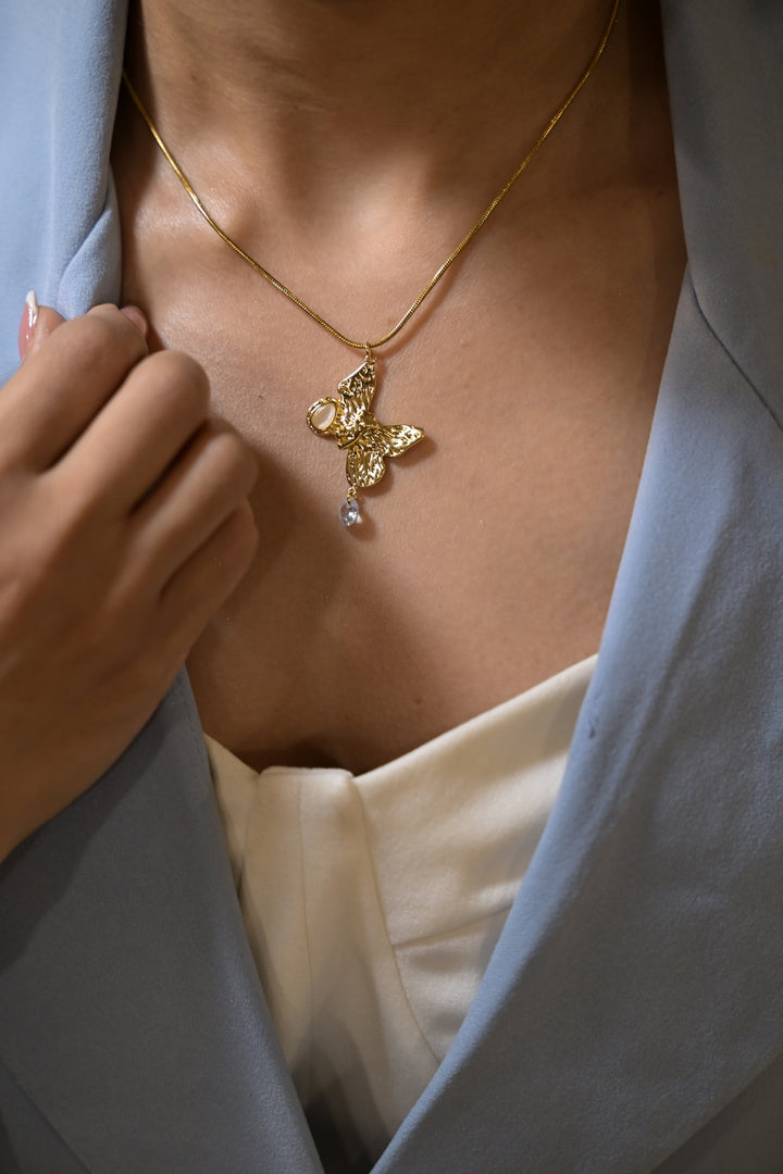Seina Butterfly Diamond Drop Golden Chain Necklace