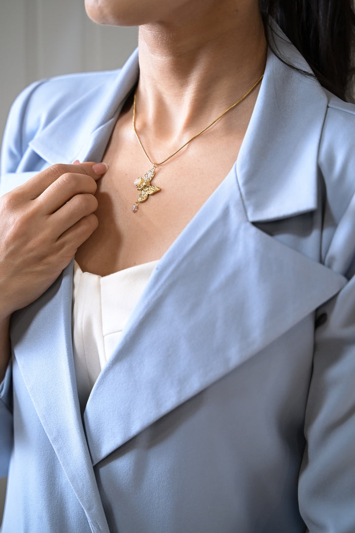 Seina Butterfly Diamond Drop Golden Chain Necklace