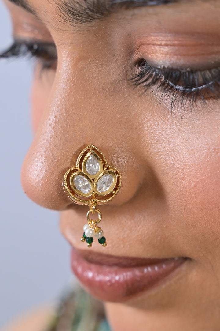 Aarohi Kundan Pearl Drop Nosering