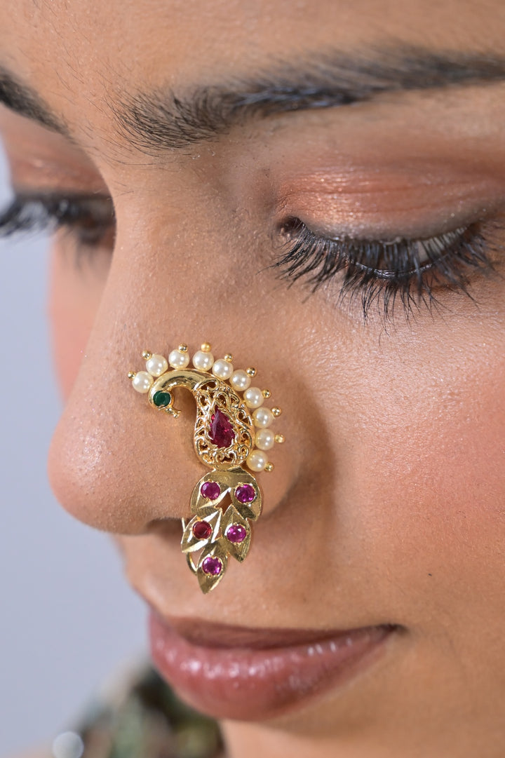 Peshwai Maharashtrian Ruby Pearl Nosering