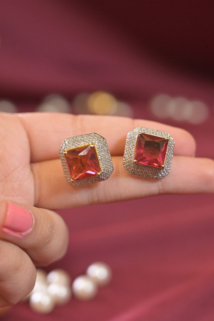 Wide Square Short Studs Earrings