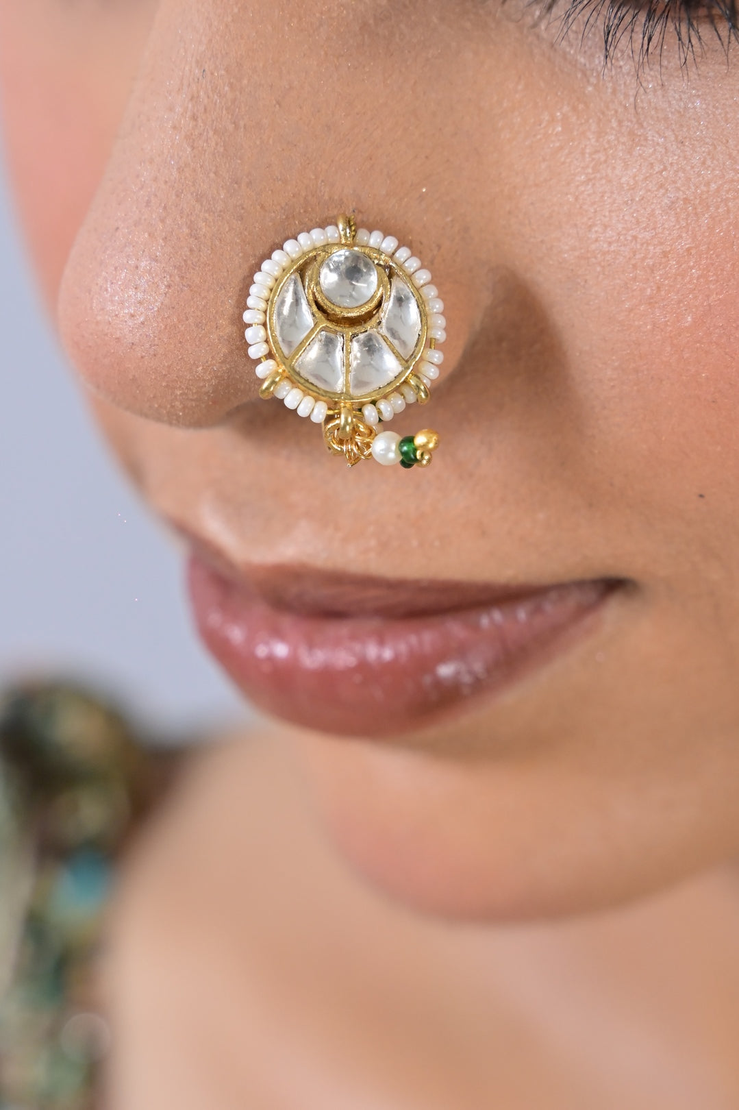Shristhi Kundan Pearl Drop Nosering