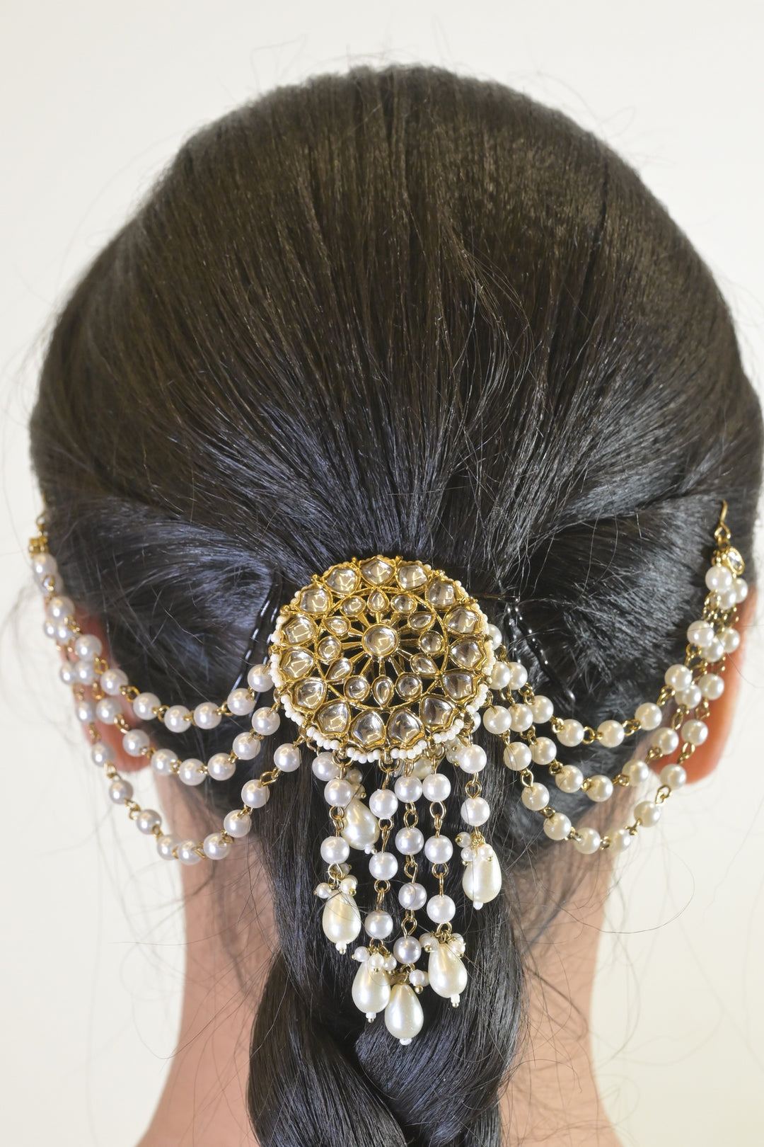 Meena Kundan Pearl Layered Haldi HairChain