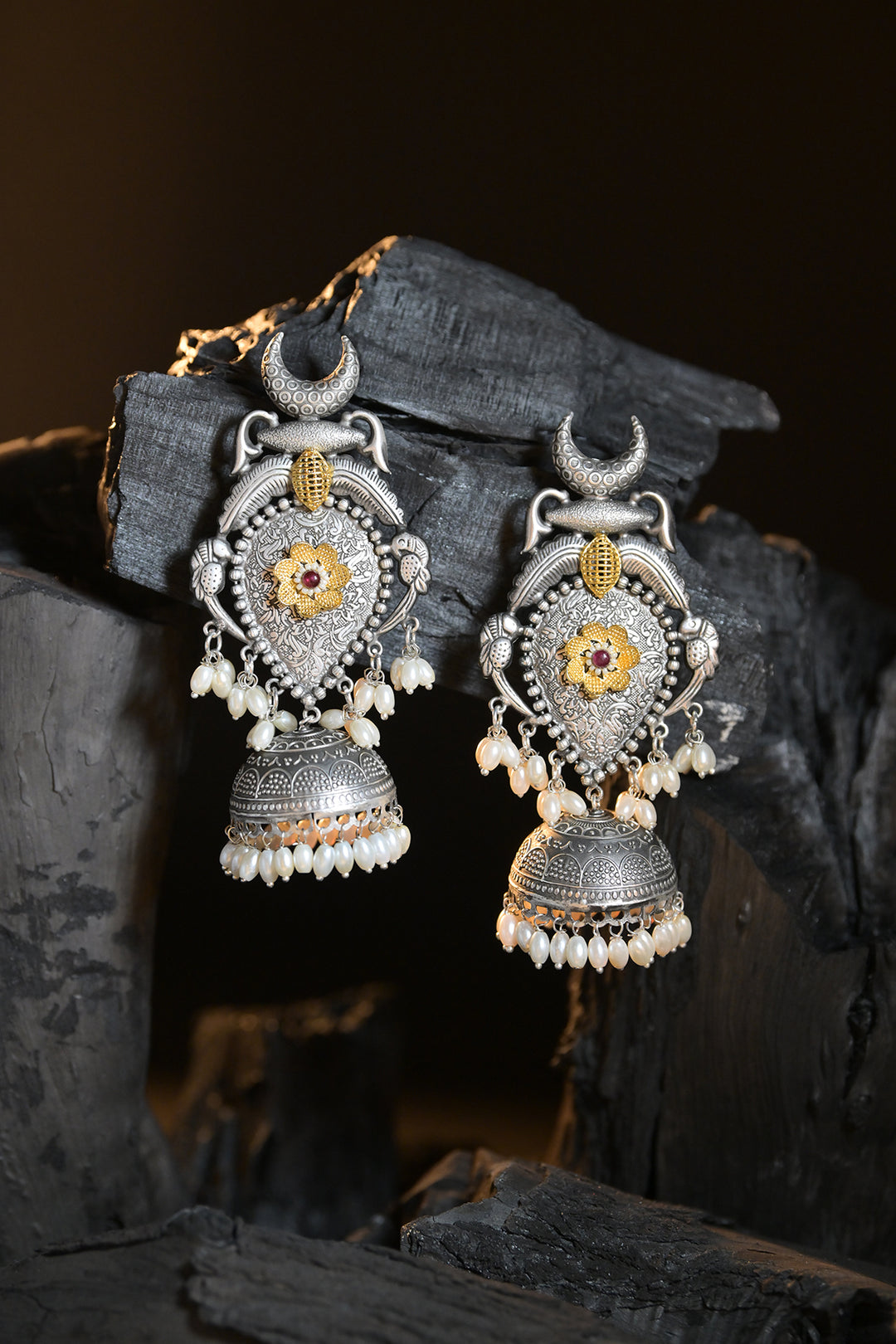 Nandan Silver Jhumka Earrings