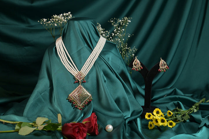 Indira Jadau Pendant Pearl Long Necklace