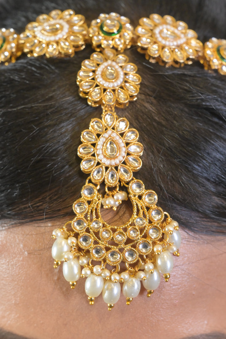 Koyal Flower Kundan Headband With Maangtikka