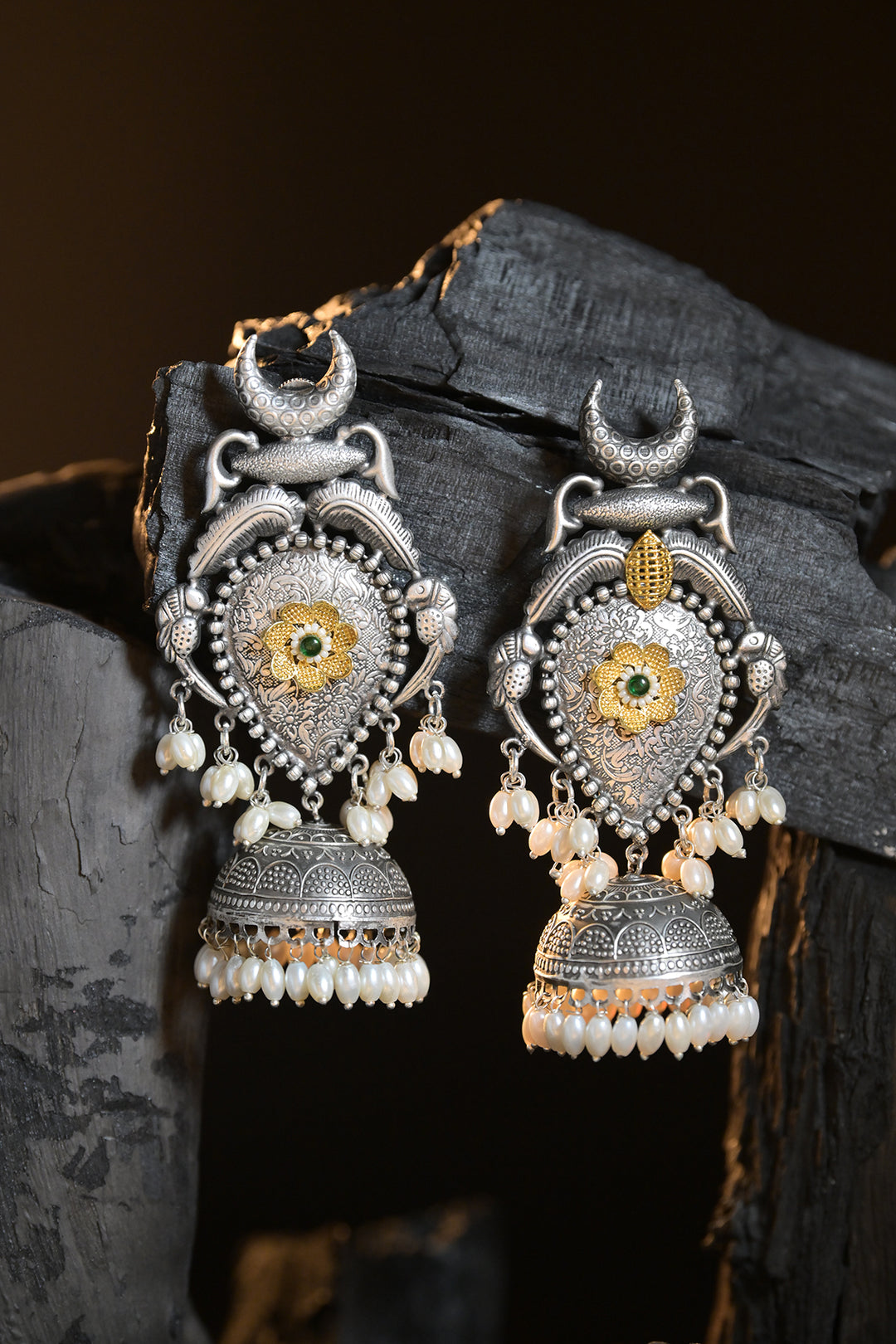 Nandan Silver Jhumka Earrings