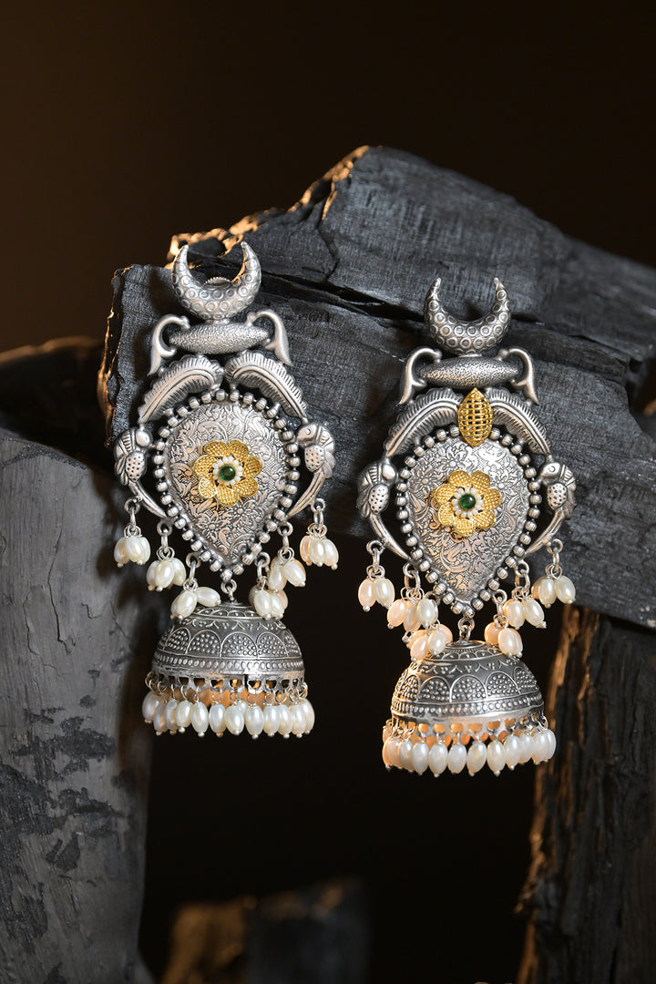 Nandan Silver Jhumka Earrings
