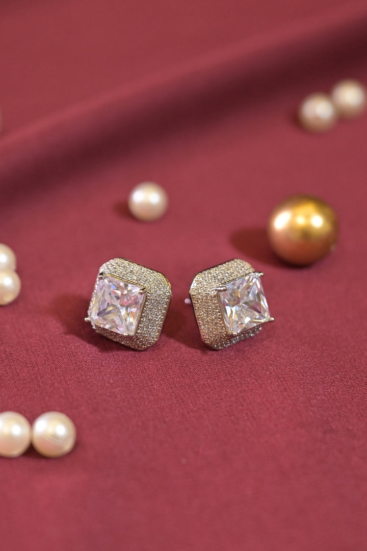 Wide Square Short Studs Earrings