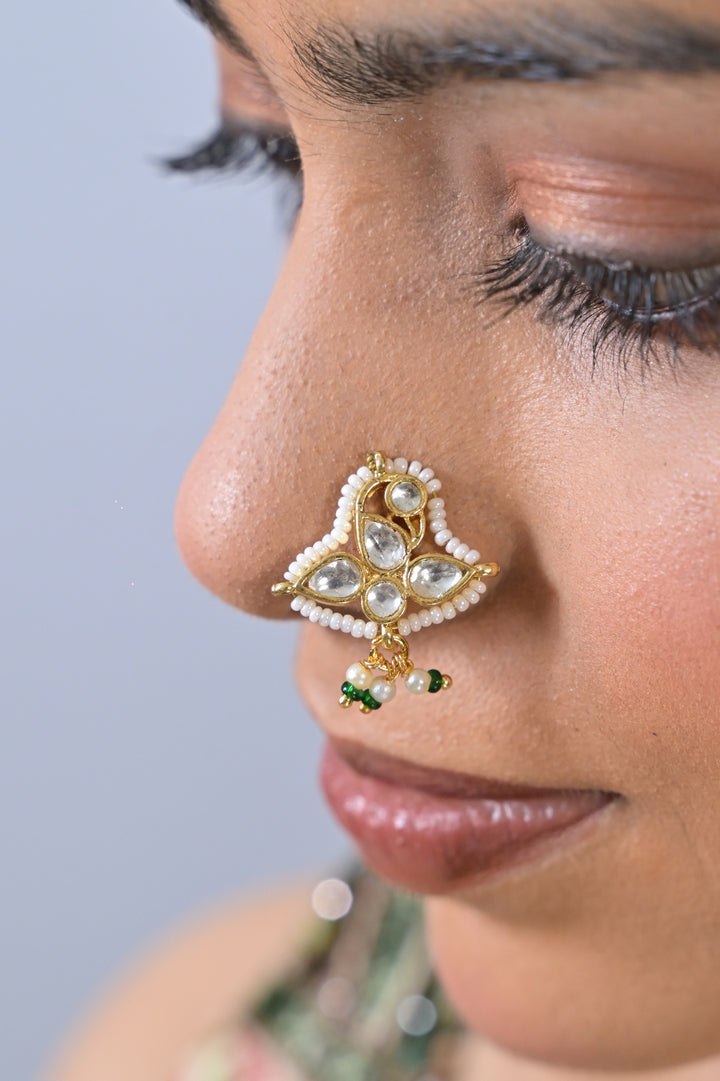 Gulmohar Kundan Pearl Drop Nosering
