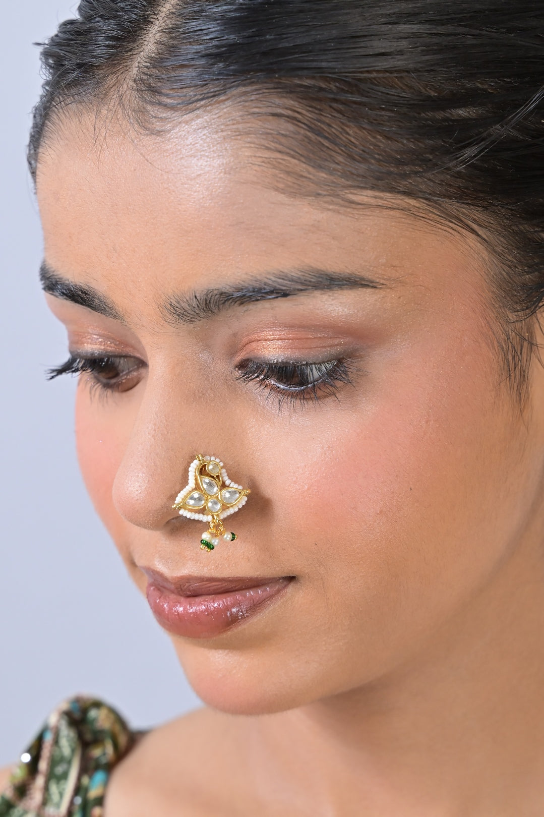 Gulmohar Kundan Pearl Drop Nosering