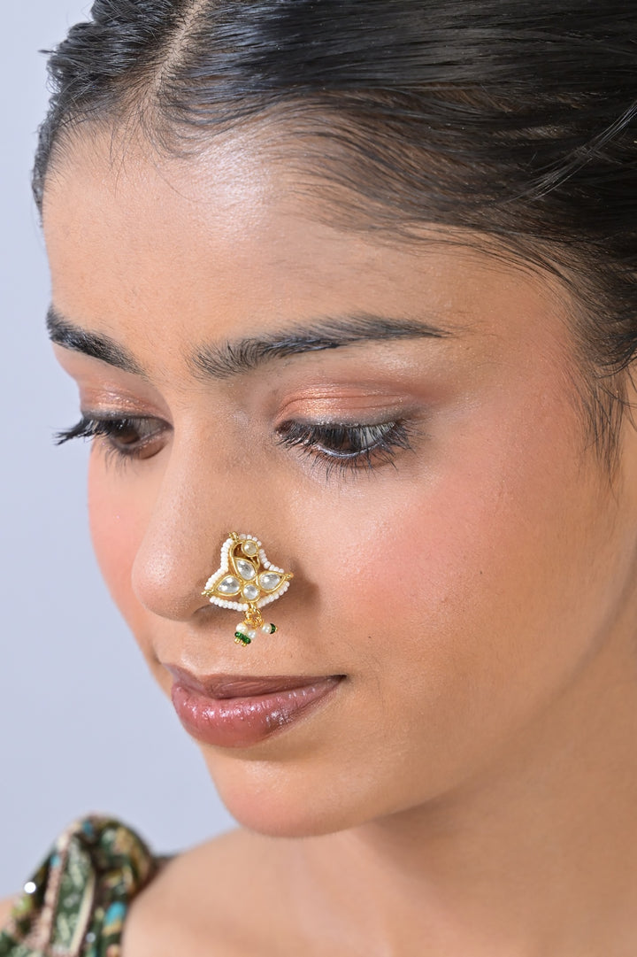 Gulmohar Kundan Pearl Drop Nosering