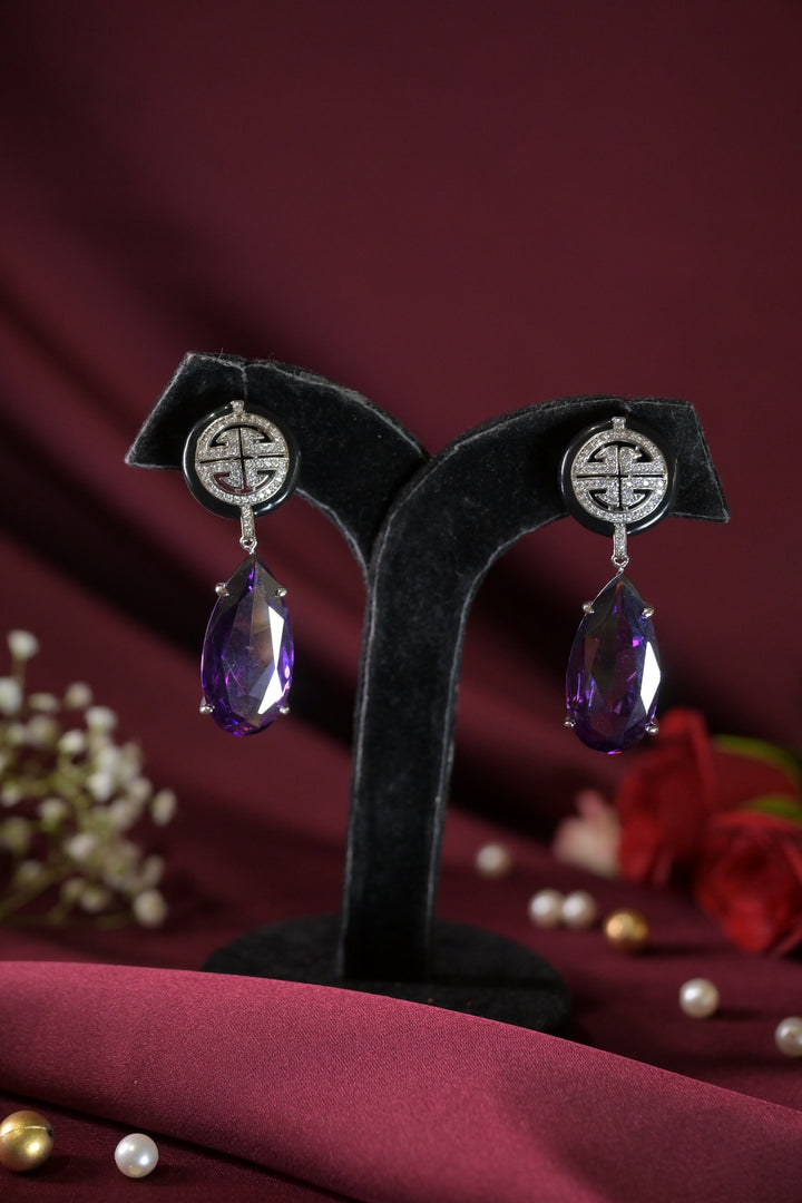 Paardarshi Purple Crystal Dangler Earrings
