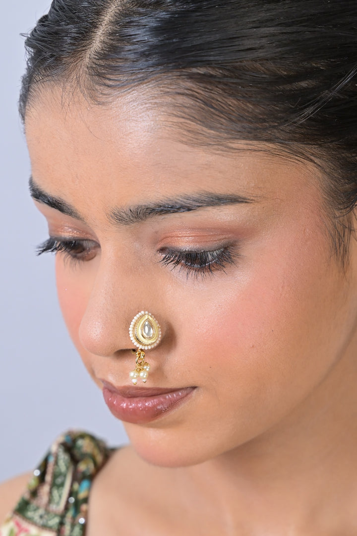 Manikmoti Kundan Pearl Drop Nosering