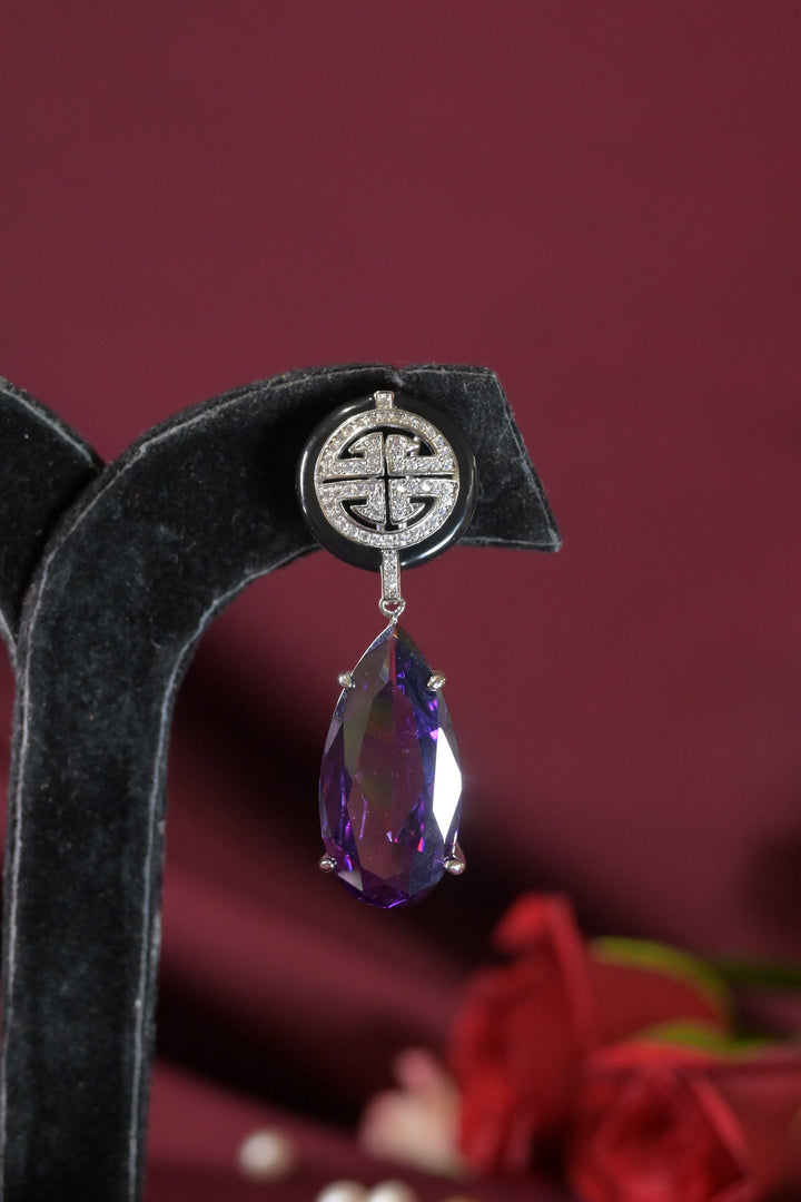Paardarshi Purple Crystal Dangler Earrings