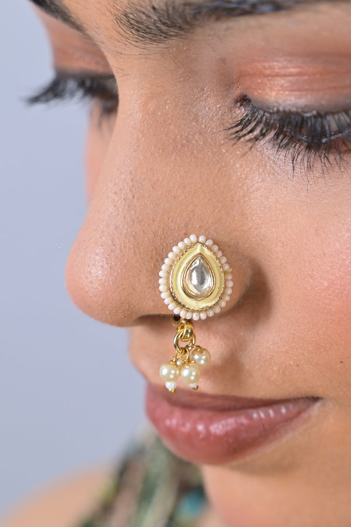 Manikmoti Kundan Pearl Drop Nosering
