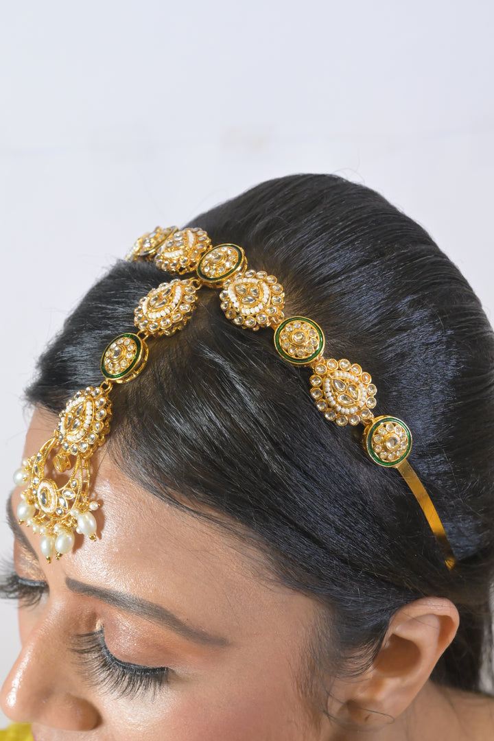 Vasudha Kundan Headband With Maangtika