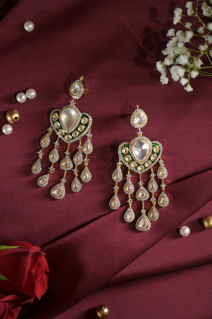 Peacock Meenakari Polki Dangler Earrings
