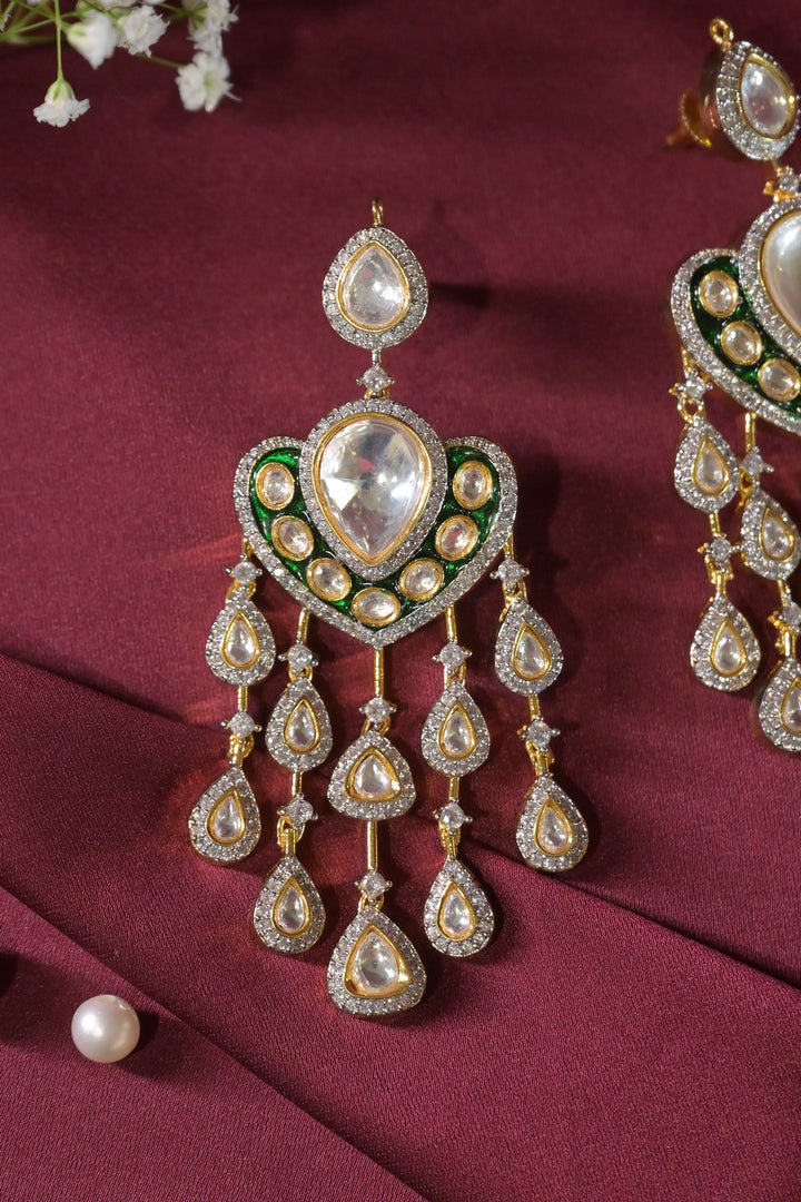 Peacock Meenakari Polki Dangler Earrings