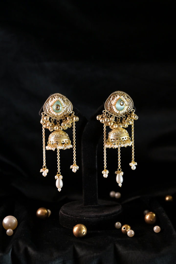 Zahra Golden Tassel Jhumka Earrings