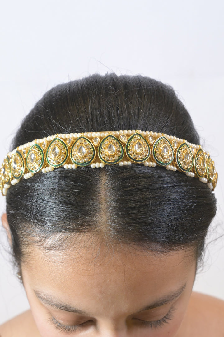 Paisley Green Kundan Pearl Headband