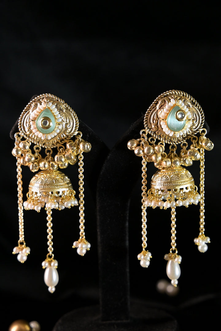 Zahra Golden Tassel Jhumka Earrings