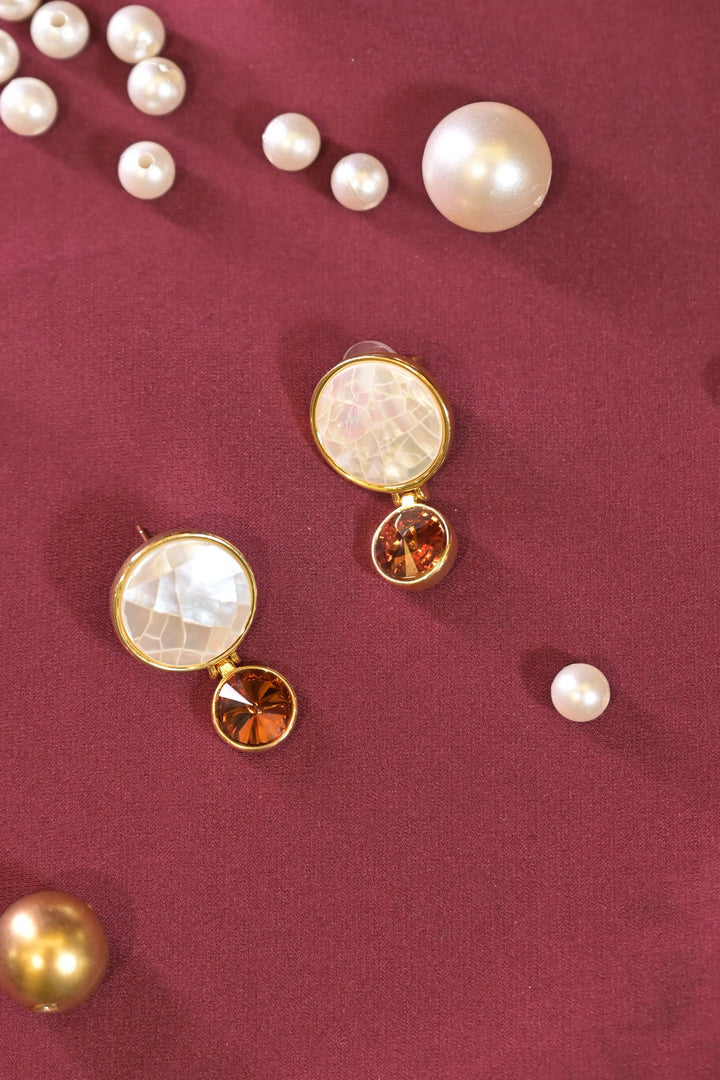 White Circle Ruby Drop Earrings