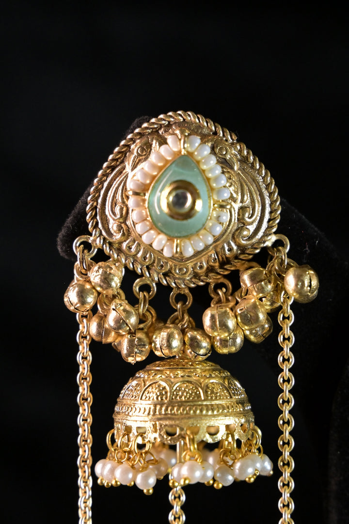 Zahra Golden Tassel Jhumka Earrings