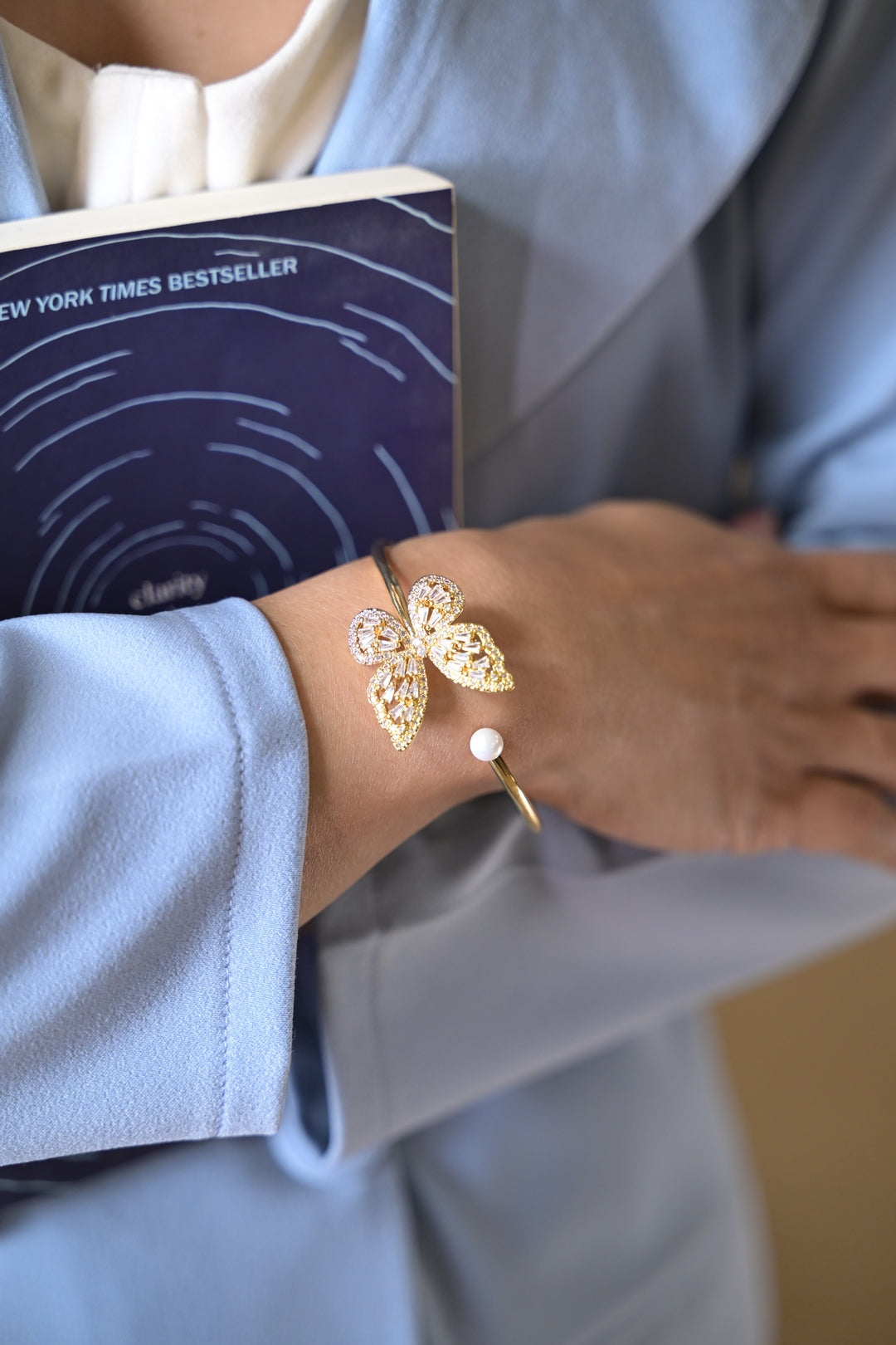 Sein Butterfly Pearl Golden Openable Bracelet