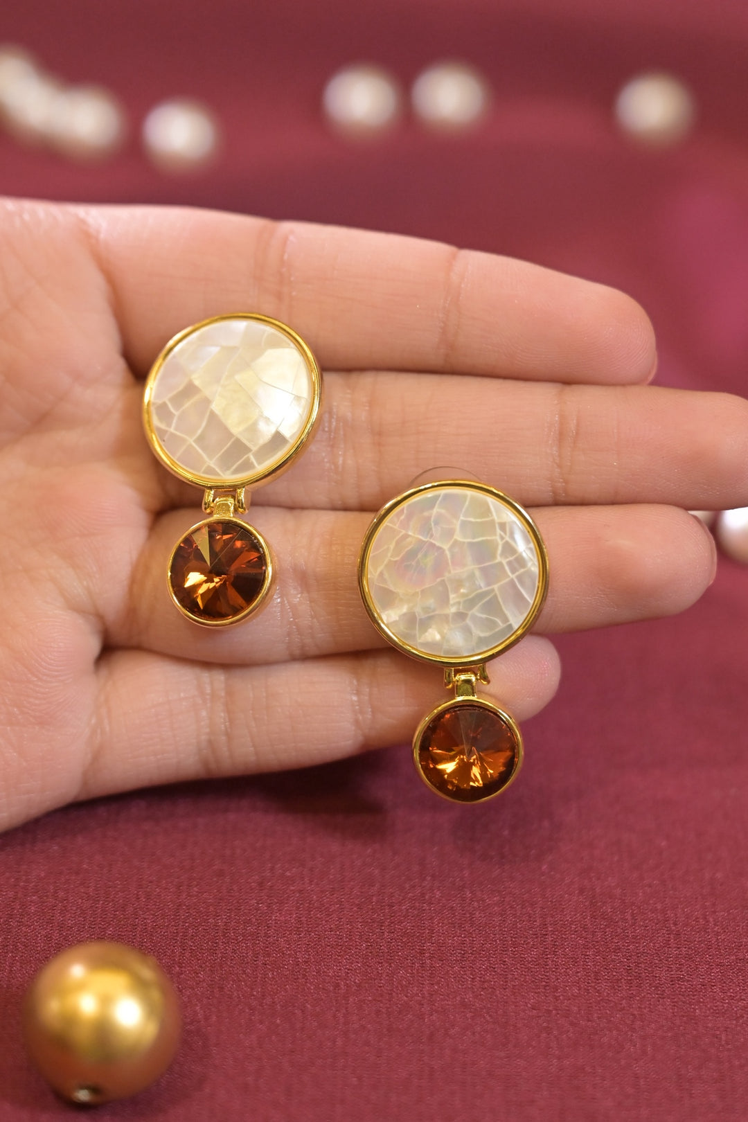 White Circle Ruby Drop Earrings