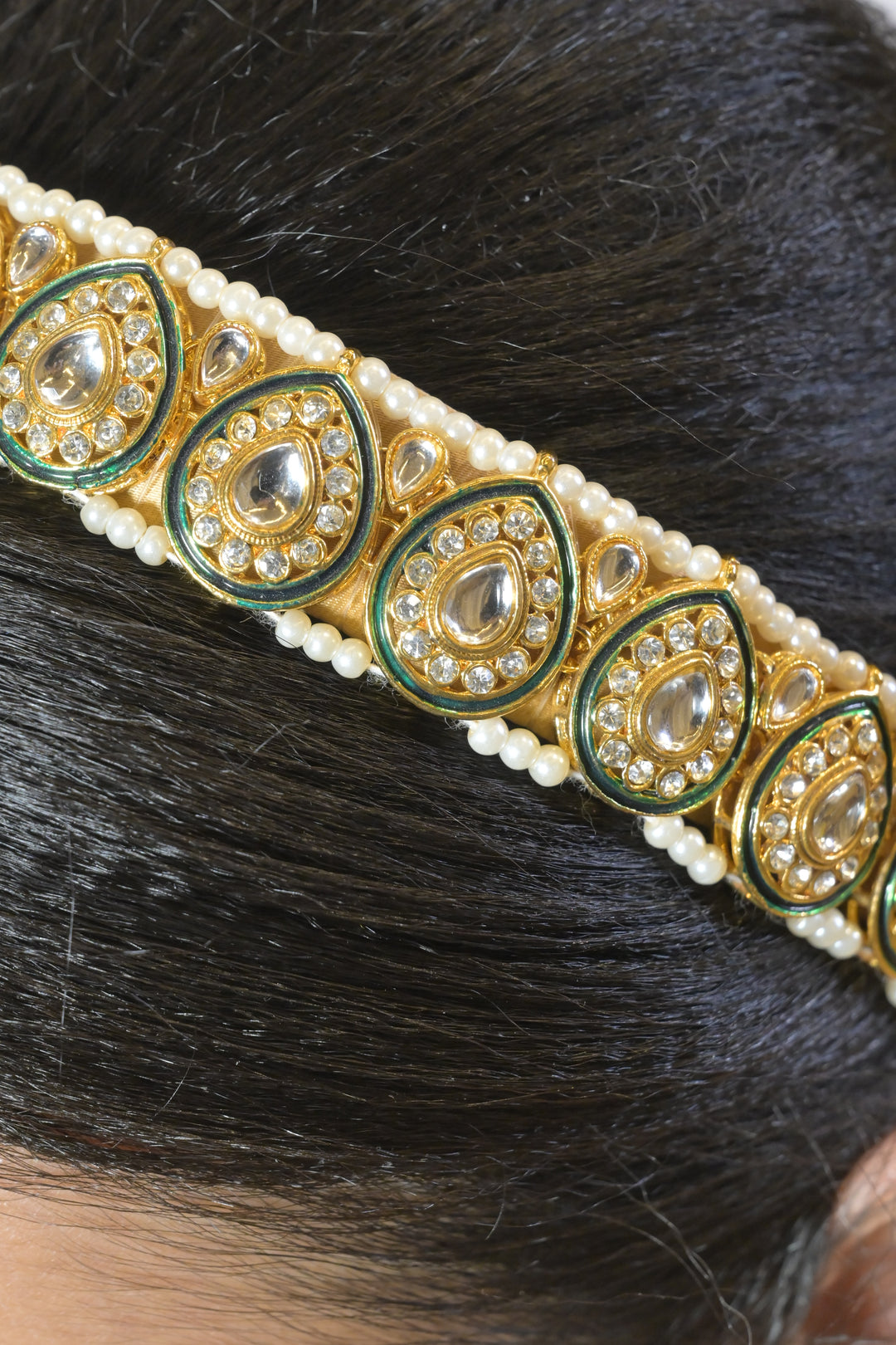 Paisley Green Kundan Pearl Headband