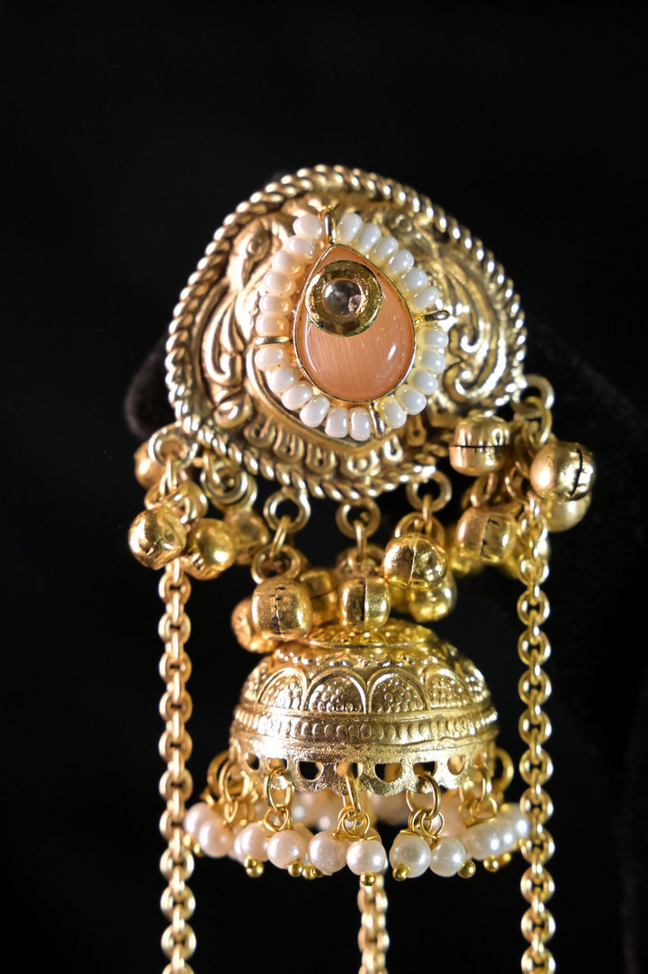 Zahra Golden Tassel Jhumka Earrings