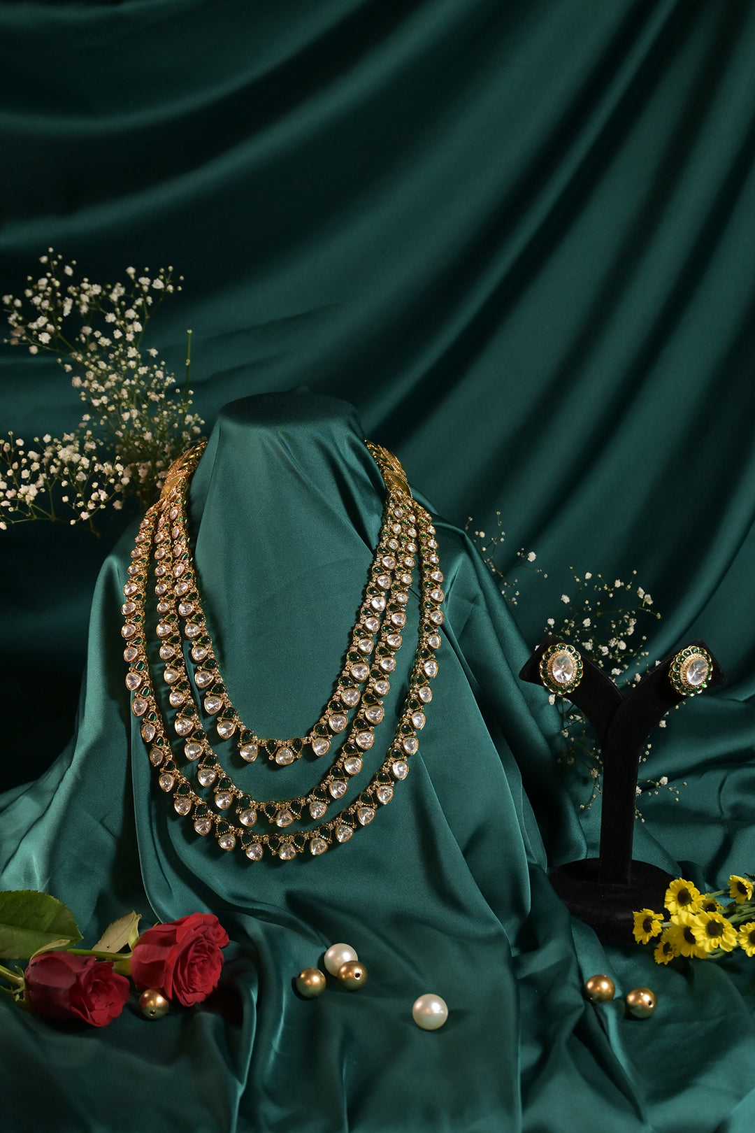 Rafat Unisex Premium Layered Oxidized Polki Long Necklace