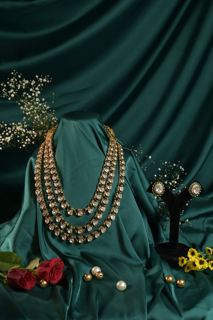 Rafat Unisex Premium Layered Oxidized Polki Long Necklace