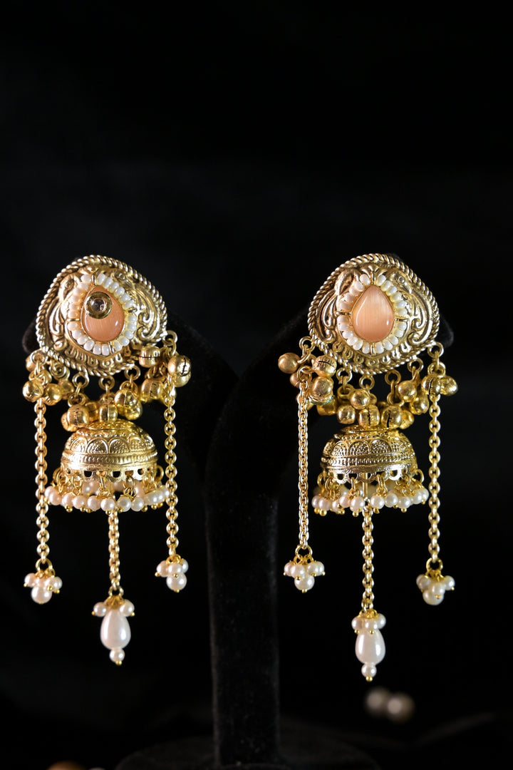 Zahra Golden Tassel Jhumka Earrings