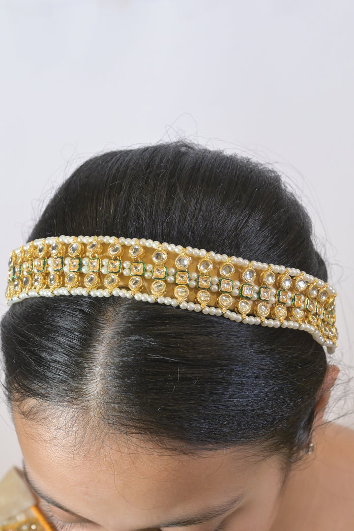 Crown Kundan Golden Pearl Headband
