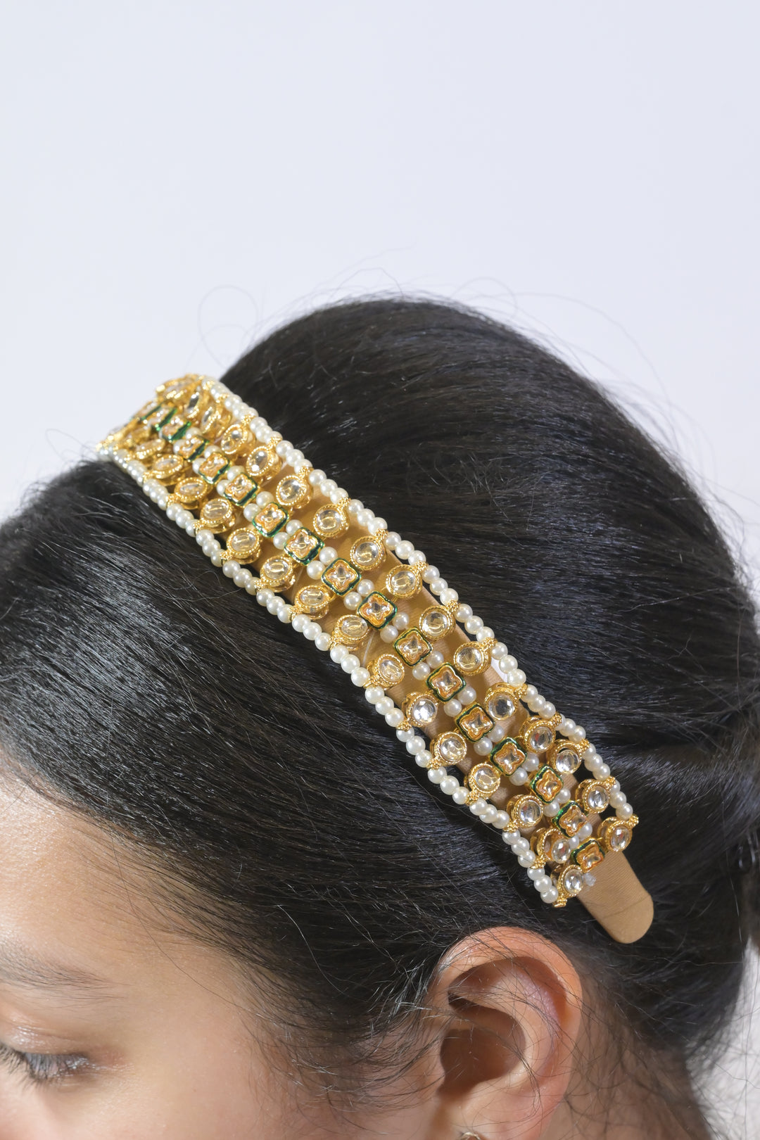 Crown Kundan Golden Pearl Headband