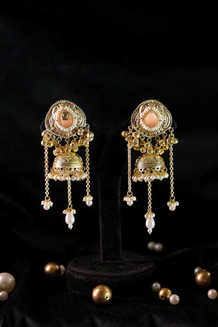 Zahra Golden Tassel Jhumka Earrings