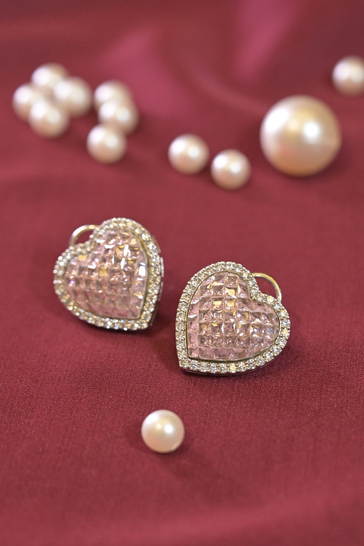 Shiny Heart Huggie Studs Earrings