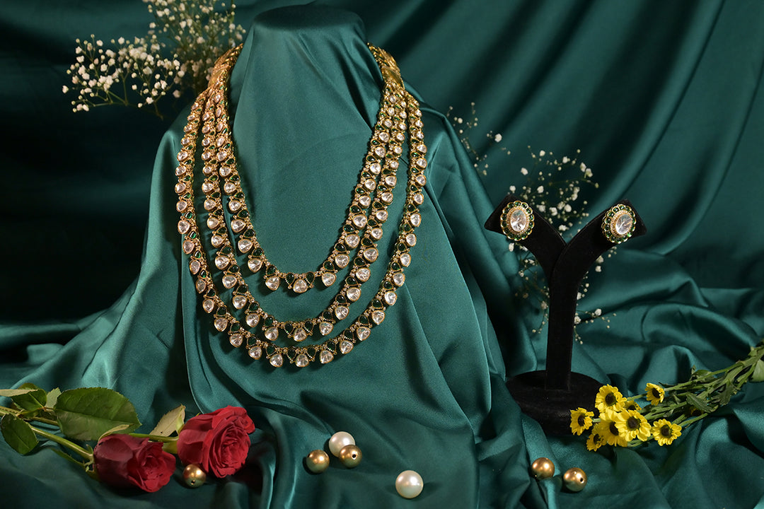 Rafat Unisex Premium Layered Oxidized Polki Long Necklace