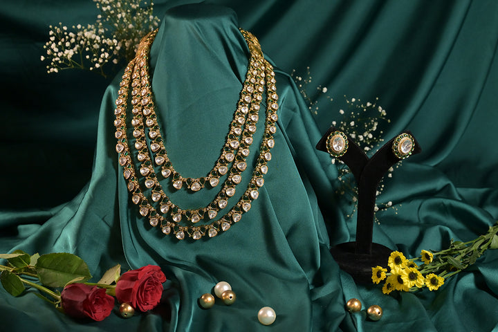 Rafat Unisex Premium Layered Oxidized Polki Long Necklace