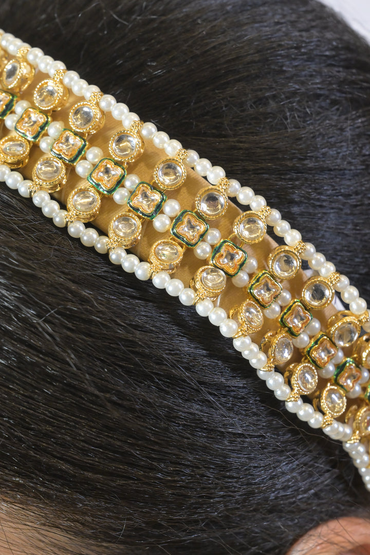 Crown Kundan Golden Pearl Headband