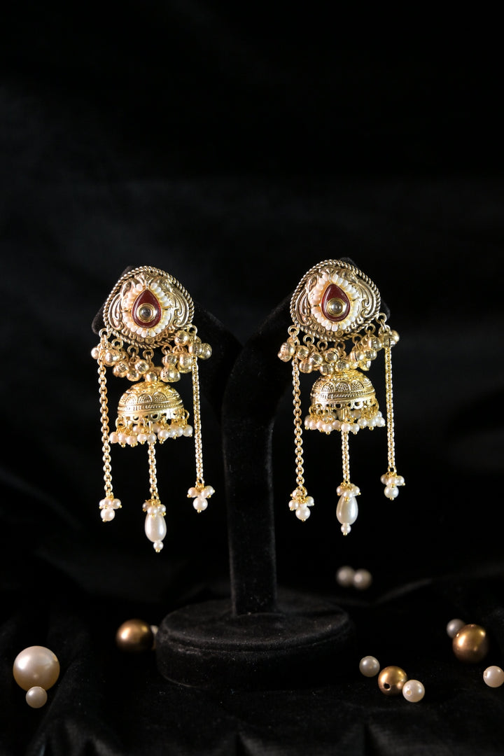 Zahra Golden Tassel Jhumka Earrings